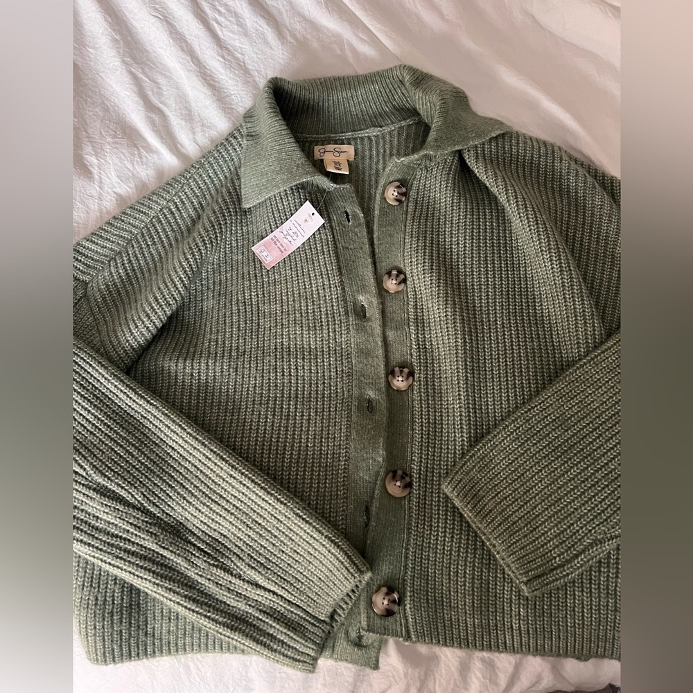 Jessica Simpson Green Button-Up Women Sweater BNWT Size L